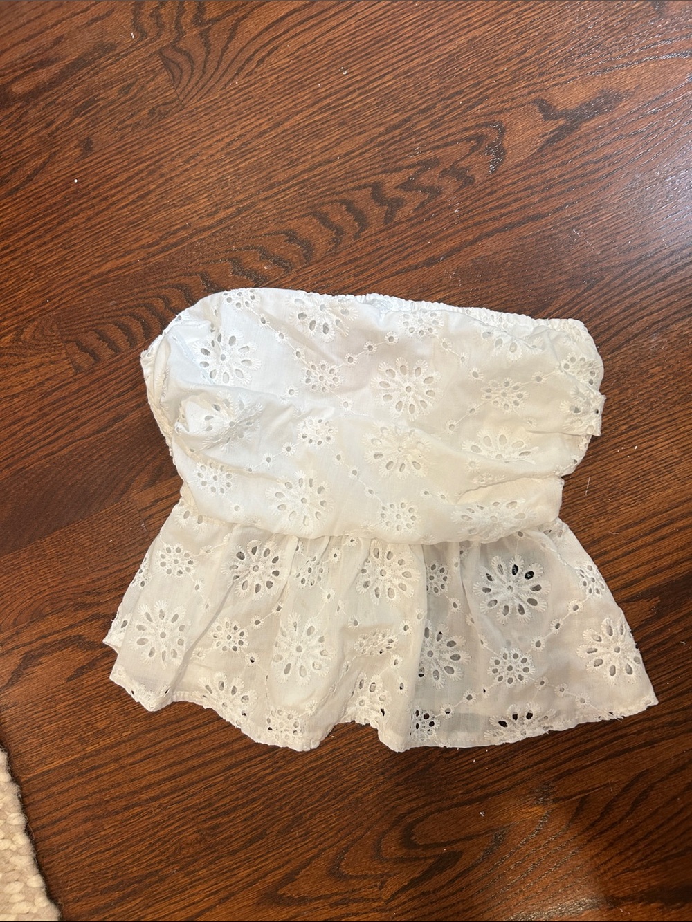 White Eyelet Strapless Peplum Top